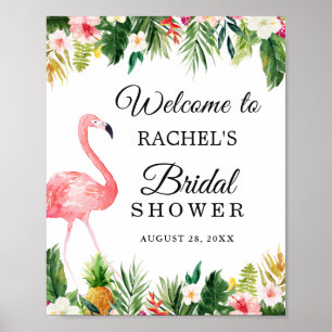 Flamingo Tropische Bladeren Bloem Bruiloft Borrel  Poster