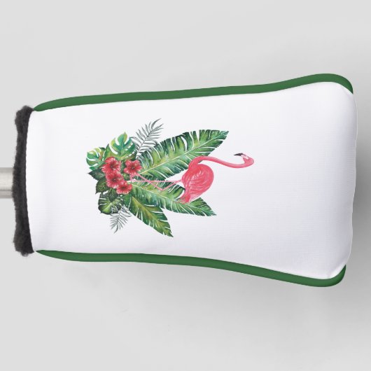 Flamingo tropische bladeren putter golfheadcover (Voorkant)