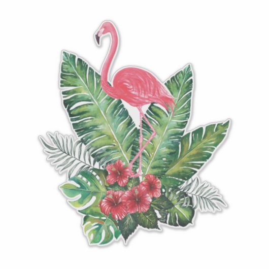 Flamingo tropische bladeren sticker (Voorkant)