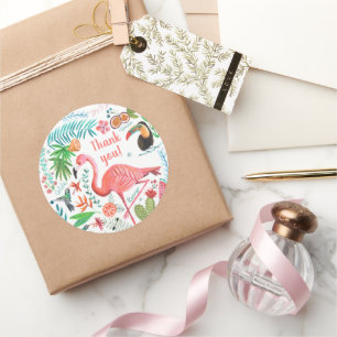 Flamingo Tropische Meisjes Verjaardag Ronde Sticker