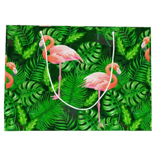 Flamingo tropische waterverf groot cadeauzakje (Achterkant)