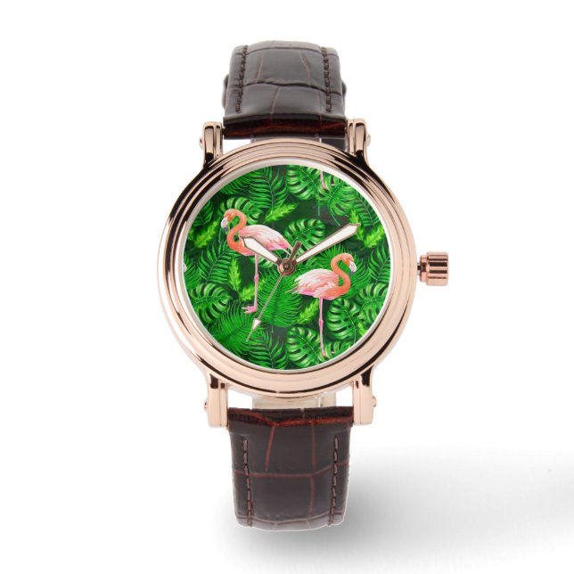 Flamingo tropische waterverf horloge (Voorkant)