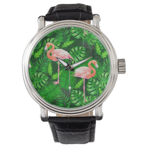 Flamingo tropische waterverf horloge