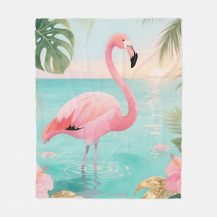 Flamingo Tropische Zonsondergang Aquarel Fleece Deken