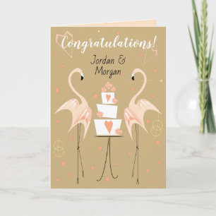 Flamingo Trouwkaart felicitaties Namen roze Kaart