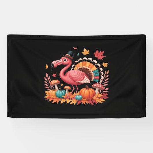 Flamingo Turkey Cute Flamingo Turkey Herfst Leaf T Spandoek (Horizontaal)