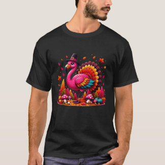 Flamingo Turkey Cute Flamingo Turkey Herfst Leaf T T-shirt