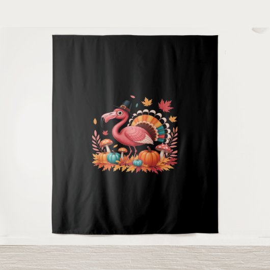 Flamingo Turkey Cute Flamingo Turkey Herfst Leaf T Wandkleed (Voorkant)