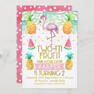 Flamingo Two-Tii Frutti 2e verjaardag Uitnodiging
