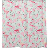 Flamingo-veren op pokadots douchegordijn (Voorkant)