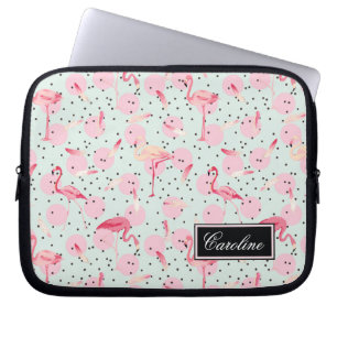 Flamingo-veren op pokadots   Jouw namen toevoegen Laptop Sleeve