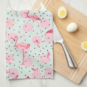 Flamingo-veren op pokadots theedoek (Quarter Fold)