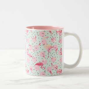 Flamingo-veren op pokadots tweekleurige koffiemok