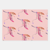 Flamingo & veren wrapping papier set van 3 inpakpapier vel (Voorkant 2)