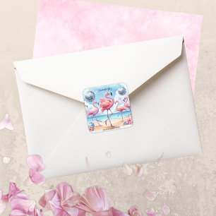 Flamingo Verjaardag Beach Party Vierkante Sticker