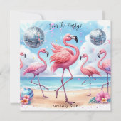 Flamingo Verjaardag Strand Party uitnodiging (Voorkant)