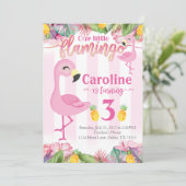 Flamingo verjaardagsfeest uitnodiging Flamingo uit (Staand voorkant)