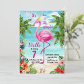 Flamingo verjaardagsuitnodiging, Flamingo verjaard Kaart (Staand voorkant)