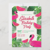 Flamingo verjaardagsuitnodiging, Zwembadfeest verj Kaart (Voorkant)