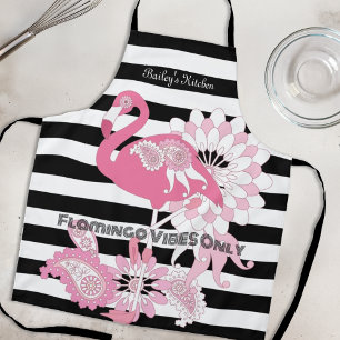Flamingo Vibes Alleen Zwart & Wit Strepen Flamingo Schort