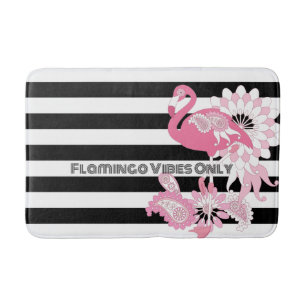 Flamingo Vibes Only Black & White Stripe Flamingo Badmat