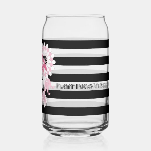 Flamingo Vibes Only Black & White Stripe Flamingo Blikvorm Glas (Links)