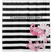 Flamingo Vibes Only Black & White Stripe Flamingo Douchegordijn (Voorkant)