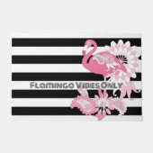 Flamingo Vibes Only Zwart & Wit Gestreepte Flaming Deurmat (Voorkant)