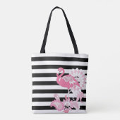 Flamingo Vibes Only Zwart & Wit Stripes Flamingo Draagtas (Achterkant)