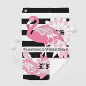 Flamingo Vibes Only Zwart & Wit Stripes Flamingo Golfhanddoek (Insitu)