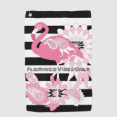 Flamingo Vibes Only Zwart & Wit Stripes Flamingo Golfhanddoek (Voorkant)
