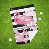 Flamingo Vibes Only Zwart & Wit Stripes Flamingo Golfhanddoek