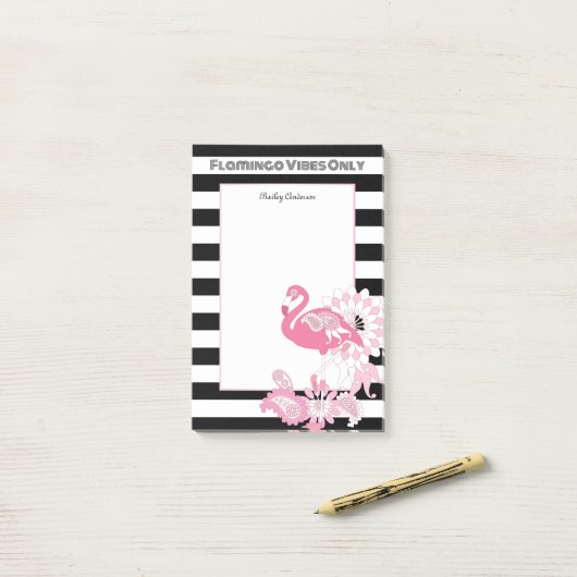 Flamingo Vibes Only Zwart & Wit Stripes Flamingo Post-it® Notes (Op bureau)