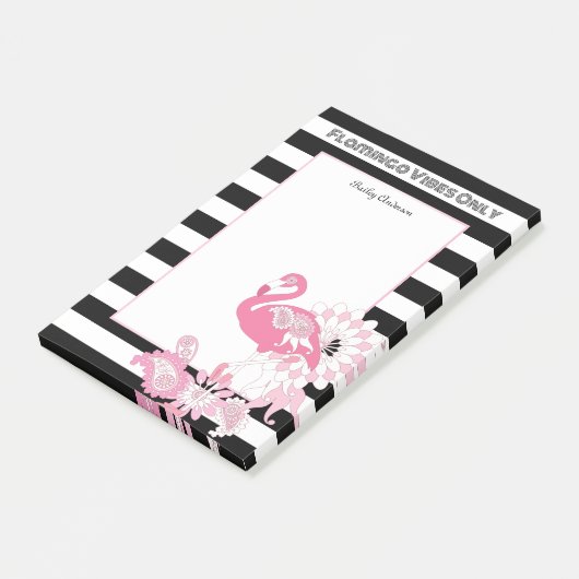Flamingo Vibes Only Zwart & Wit Stripes Flamingo Post-it® Notes (Schuin)