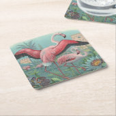 Flamingo Vierkante Kartonnen Onderzetter (Schuin)