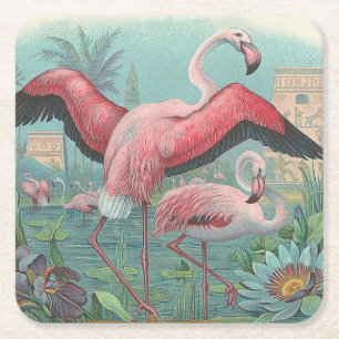 Flamingo Vierkante Kartonnen Onderzetter