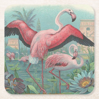 Flamingo Vierkante Kartonnen Onderzetter