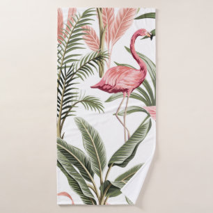 Flamingo vintage rose tropicale, bananiers et