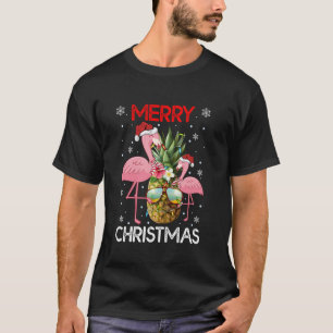 Flamingo Vogel Kerstmis Ananas Lichten Vrolijk Chr T-shirt