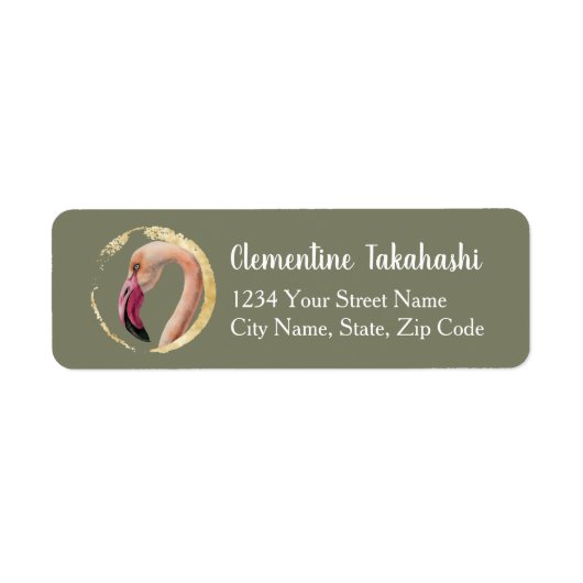 Flamingo Vogel Waterverf Illustratie Adres Etiket (Voorkant)