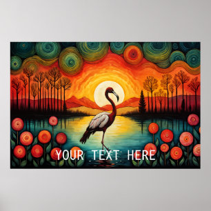 Flamingo Vogelmeer Zonsondergang Kleurrijke Bloeme Poster