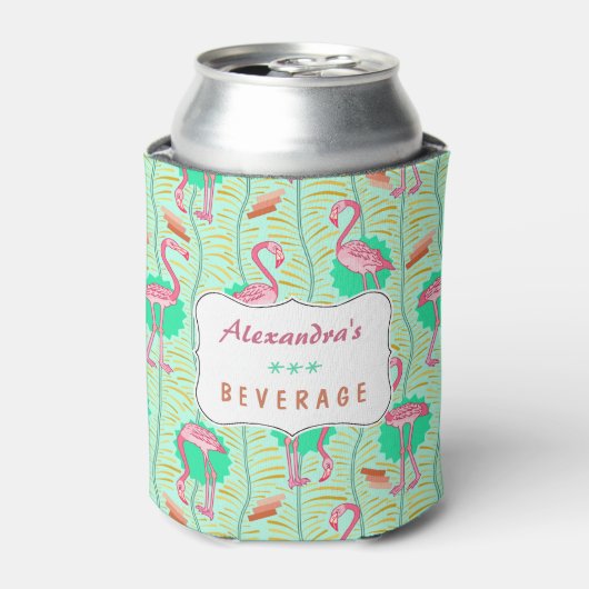 Flamingo Vogels 20s Deco Fern Pattern Summer Custo Blikjeskoeler (Blikje Voorkant)