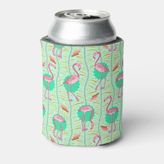 Flamingo Vogels 20s Deco Fern Pattern Summer Custo Blikjeskoeler (Blikje Achterkant)