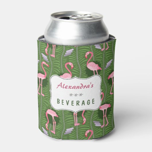 Flamingo Vogels 20s Deco Fern Pattern Summer Custo Blikjeskoeler (Blikje Voorkant)