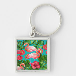Flamingo vogels en tropische tuin aquarel sleutelhanger