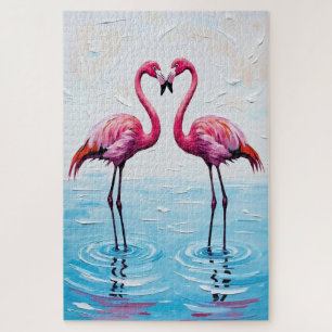 Flamingo Vogels Hart Silhouet Schilderij Legpuzzel