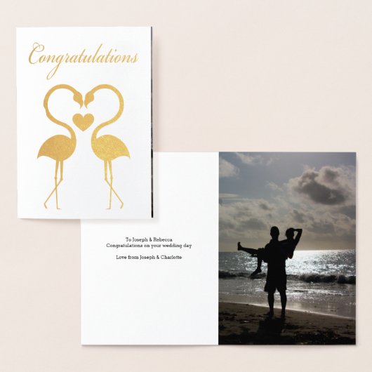 Flamingo vogels met liefde hart gepersonaliseerd folie kaarten (Display)