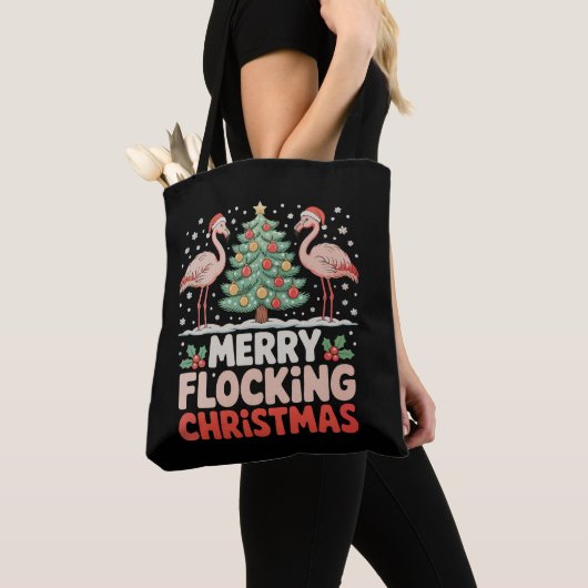 Flamingo Vrolijk Flocking Kerstmis Grappige Kerstm Draagtas (Dichtbij)