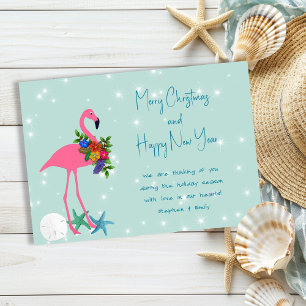 Flamingo vrolijk kerstbericht Plat kerstkaart