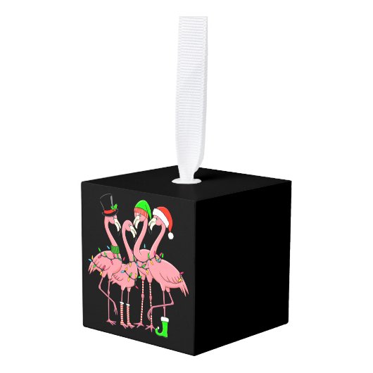 Flamingo Vrolijk Kerstfeest Grappig Flamingo Lover Kubus Ornament (Voorkant hoekig)